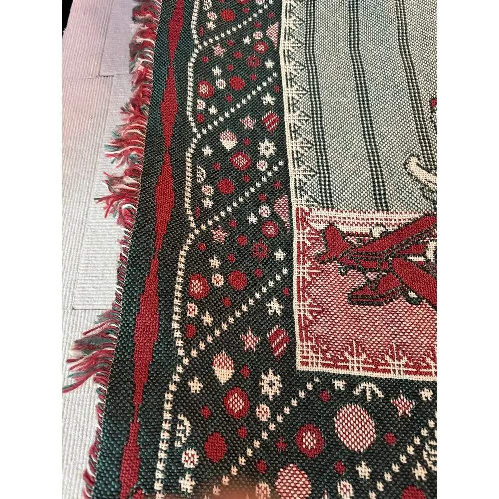 Vintage 1990s American Weavers Christmas Tree Rocking Horse Woven Tapestry Throw